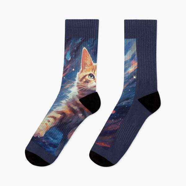 Item preview, "Astro Feline: Speedpainted Vibrant Realism in Dark Sky-Blue and Light Amber" a space cat, in the style of speedpainting designed and sold by Bee Happy Creative™.