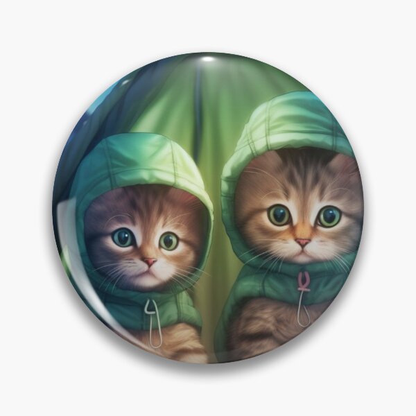 Artikelvorschau, Two cats in a green raincoat sitting in a tent in the mountains at night entworfen und verkauft von aiphotosart.