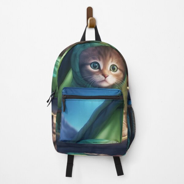 Item preview, Two cats in a green raincoat sitting in a tent in the mountains at night designed and sold by aiphotosart.