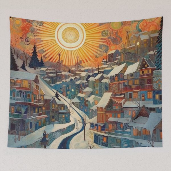 Item preview, Colorful Snowy Village Captivating Winter Wonderland Art designed and sold by JojoArtEvo.