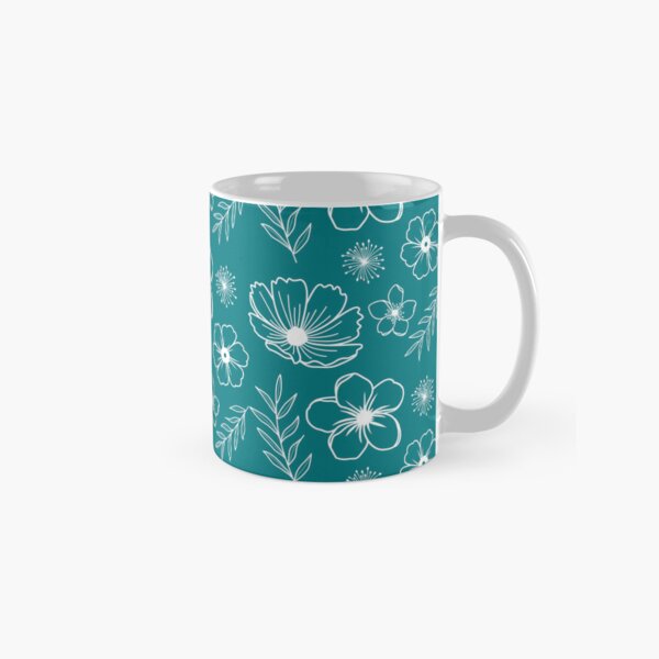 All Over Flower Pattern Cyan Classic Mug