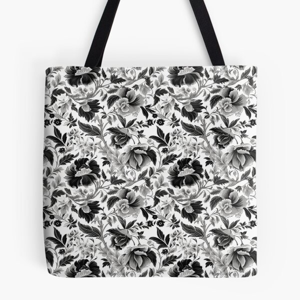 Aperçu de l'œuvre Motif floral européen blanc et noir créée et vendue par AETHERART.