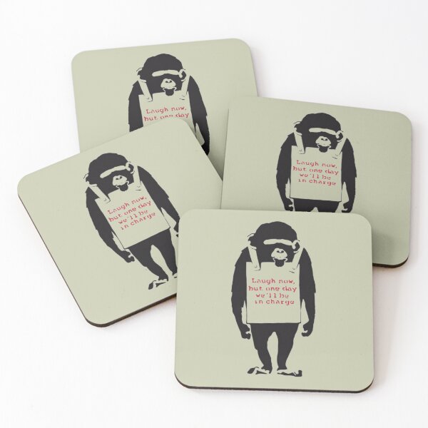 Item preview, Banksy Quote Monkey Chimpanze Laugh Now, but one day we'll be in charge Graffiti Street art with Banksy signature tag and funny red stripes  designed and sold by JamarcusEggers.