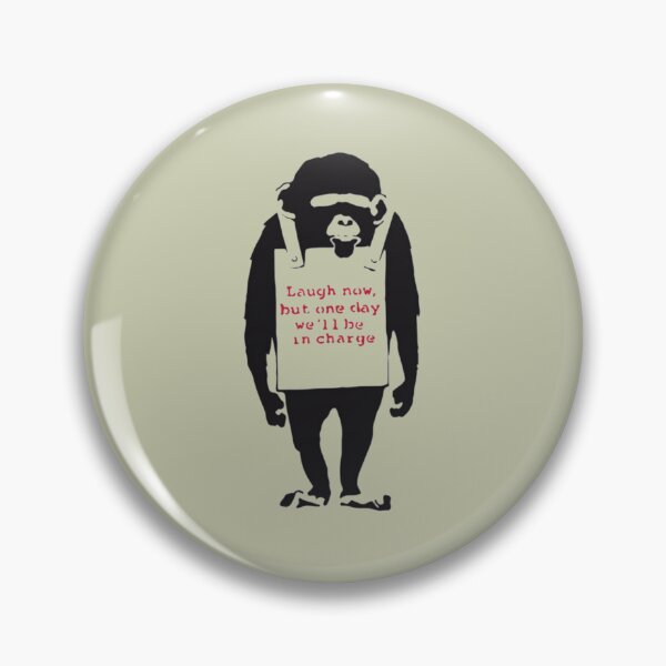 Item preview, Banksy Quote Monkey Chimpanze Laugh Now, but one day we'll be in charge Graffiti Street art with Banksy signature tag and funny red stripes  designed and sold by JamarcusEggers.