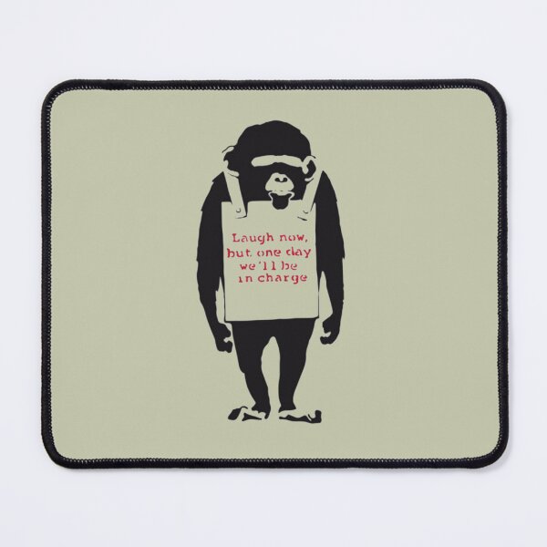 Item preview, Banksy Quote Monkey Chimpanze Laugh Now, but one day we'll be in charge Graffiti Street art with Banksy signature tag and funny red stripes designed and sold by JamarcusEggers.