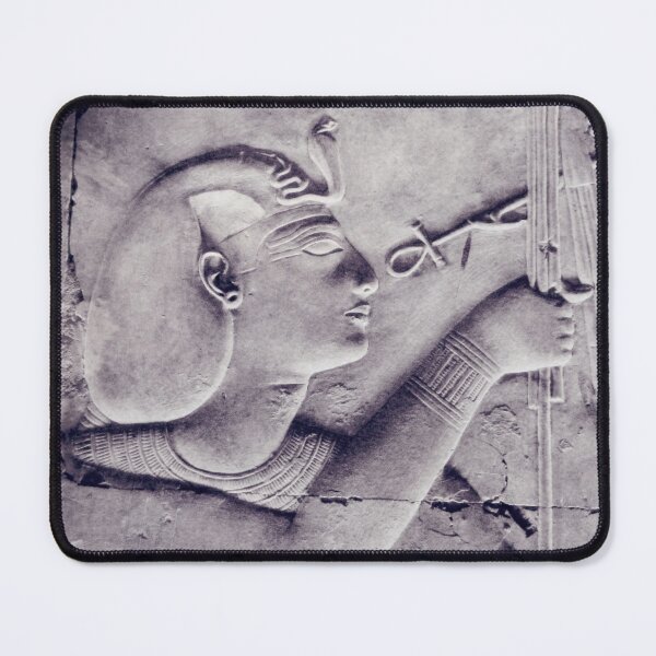 Item preview, Pharaoh Seti I and cross of life ankh, black and white vintage photo, Abydos temple, ancient Egypt photography designed and sold by art-of-egypt.