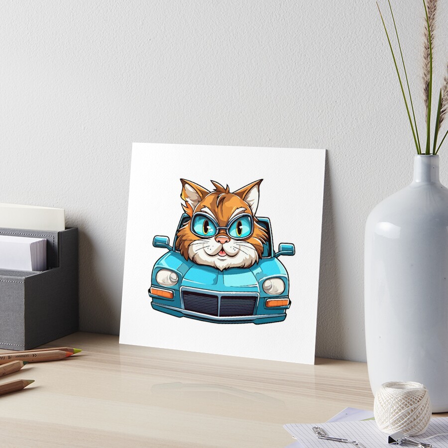 Impression rigide for Sale avec l'œuvre « Chat au volant d'une voiture -  Cadeaux drôles de chat pour les amoureux des chats » de l'artiste haRexia