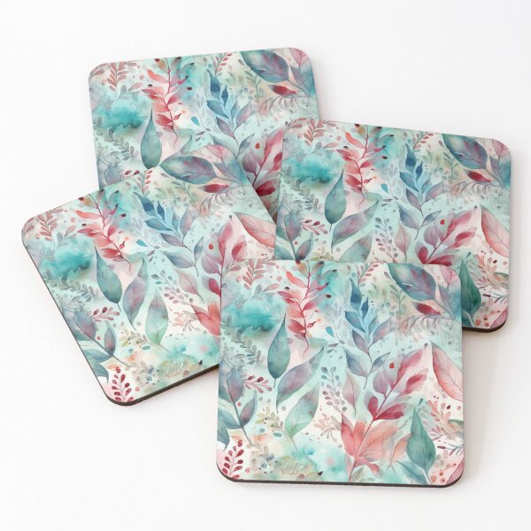 Artikelvorschau, Naturalistisches Aquarell-Blättermuster in Blau- und Rosatönen – nahtloses Design für Kunstliebhaber entworfen und verkauft von stateofhuman.