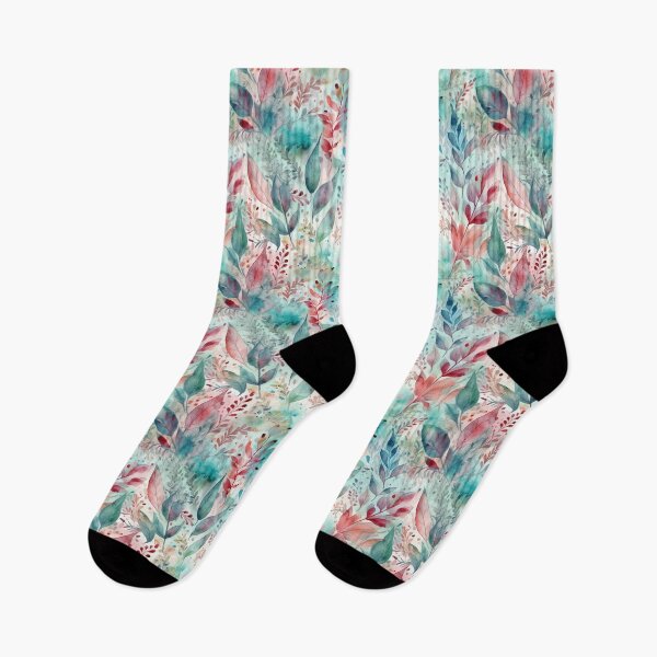 Item preview, Naturalistic Watercolor Leaves Pattern in Blues and Pinks - Seamless Design for Art Lovers designed and sold by stateofhuman.