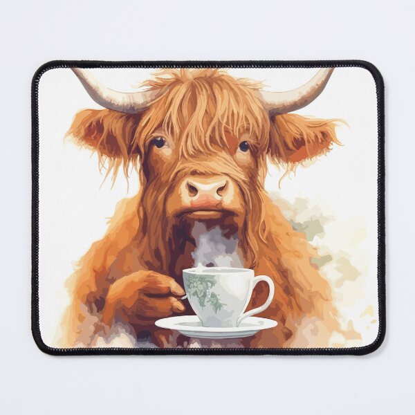 Item preview, Highland cow drinking English tea designed and sold by mtclstudio.