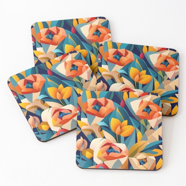 Item preview, Bold and bright flowers in a cubism style designed and sold by Nosy is Everything.