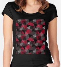 Abstract polygonal pattern.Red, black, grey triangles. Women's Fitted Scoop T-Shirt