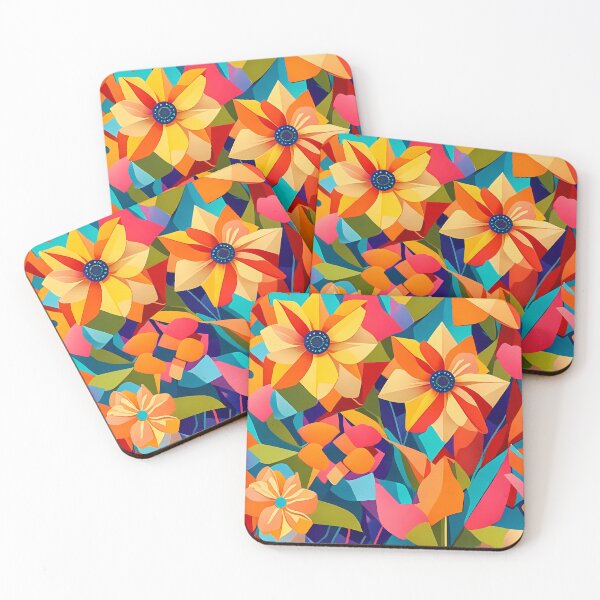 Item preview, Vibrant and bright flowers in a cubism style designed and sold by Nosy is Everything.
