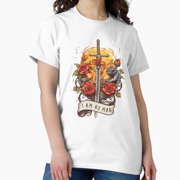 Item preview, I am no man - Sword, Roses and Yellow Sun II - White - Fantasy designed and sold by Fenay Designs.