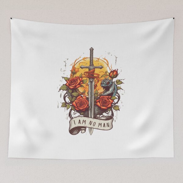 Item preview, I am no man - Sword, Roses and Yellow Sun II - White - Fantasy designed and sold by Fenay Designs.