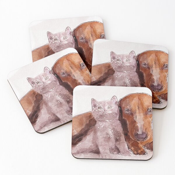 Item preview, British kitten and dog dachshund Painting | dog painting t-shirt designed and sold by KARTICK DUTTA.