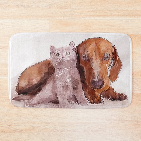 Item preview, British kitten and dog dachshund Painting | dog painting t-shirt  designed and sold by KARTICK DUTTA.
