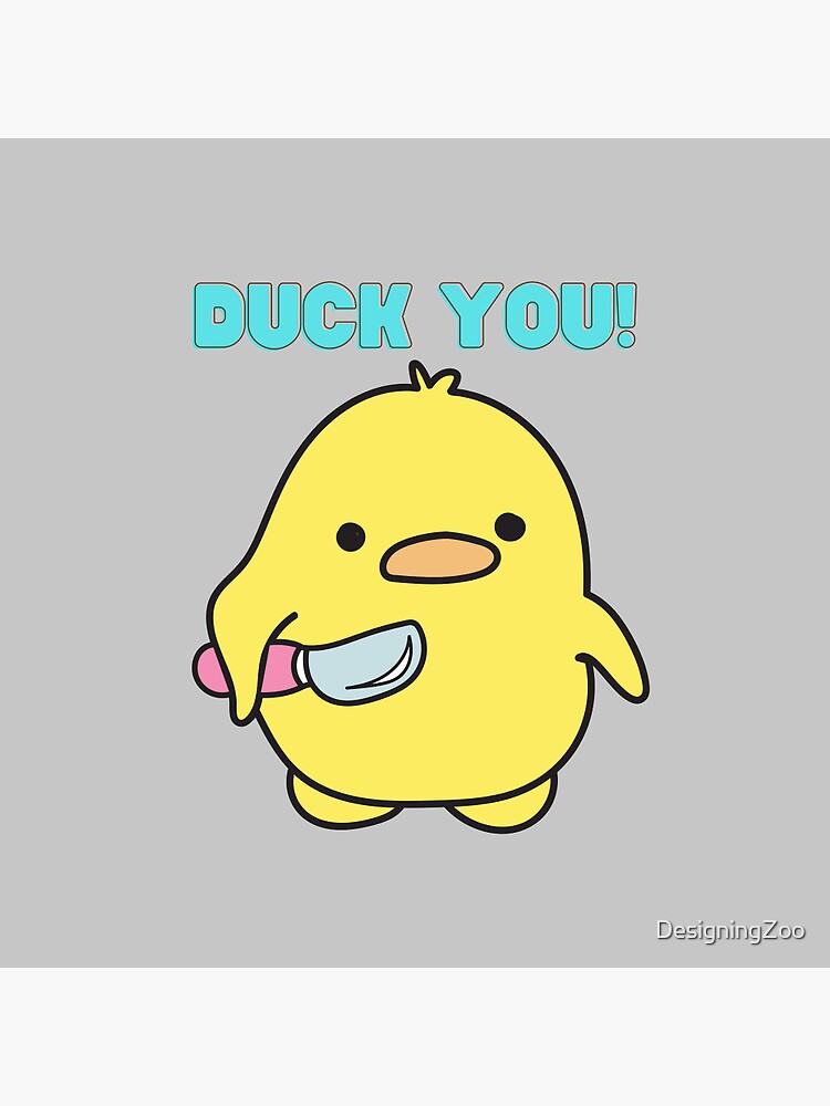 Button for Sale mit Lustige Ente mit Messer „Duck You!“ grauer