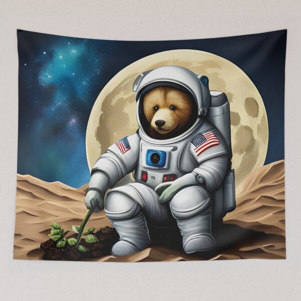 Item preview, Teddy wearing a space suit Planting Flowers on the moon designed and sold by Colin Bentham.