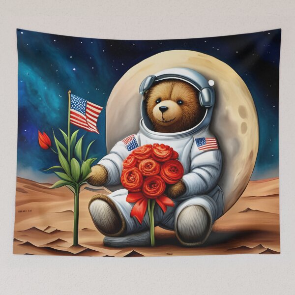 Item preview, Teddy wearing a space suit Planting Flowers on the moon designed and sold by Colin Bentham.
