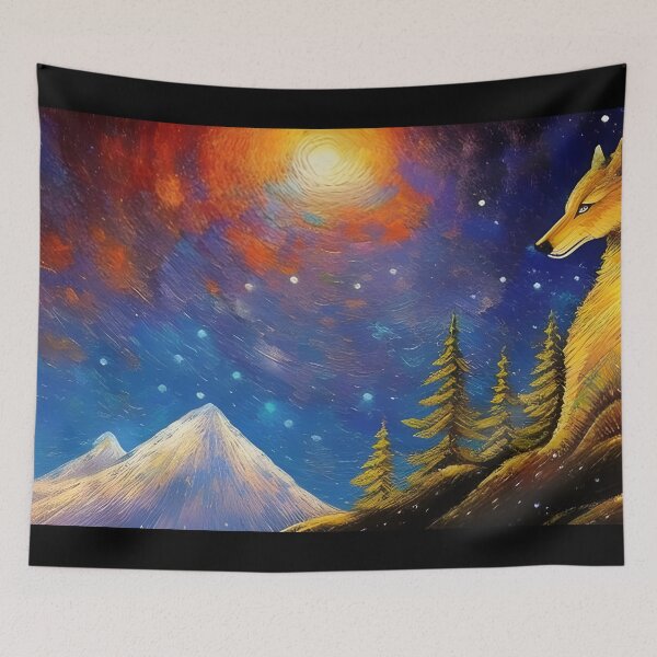 Item preview, Starry Landscape with Abstract Wolf, impasto, Ai Generated Art  designed and sold by ACC .