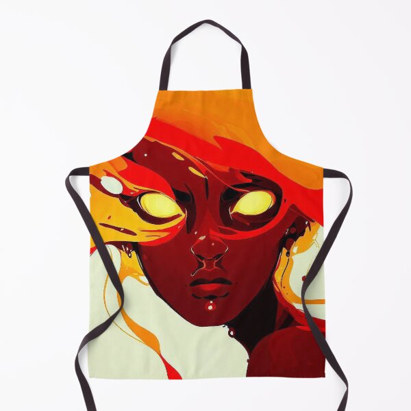 Item preview, Dark skin woman with yellow glowing eyes and red and amber hairs inkblot designed and sold by TomFrontierArt.