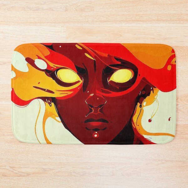 Item preview, Dark skin woman with yellow glowing eyes and red and amber hairs inkblot  designed and sold by TomFrontierArt.