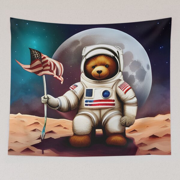 Item preview, Teddy wearing a space suit Planting Flowers on the moon designed and sold by Colin Bentham.