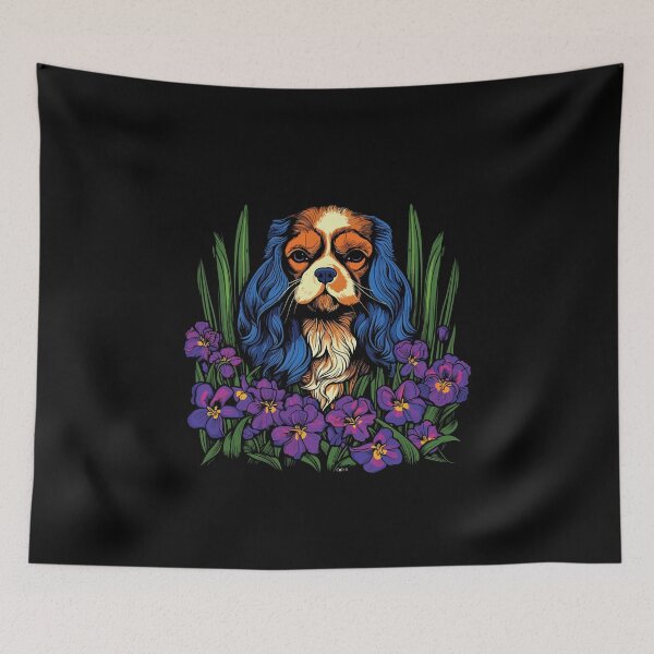 Item preview, King Charles Spaniel with Irises illustration designed and sold by Gerald Waters.
