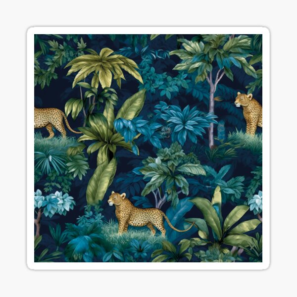 print with jaguars, trees and foliage in a realistic painting pattern Sticker
