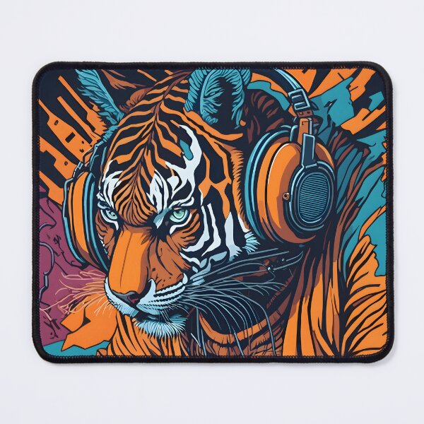 Item preview, Anthropomorphic Graffiti DJ Tiger with Headphone Turntable Street Art for Music Lover  designed and sold by Cawaiico.