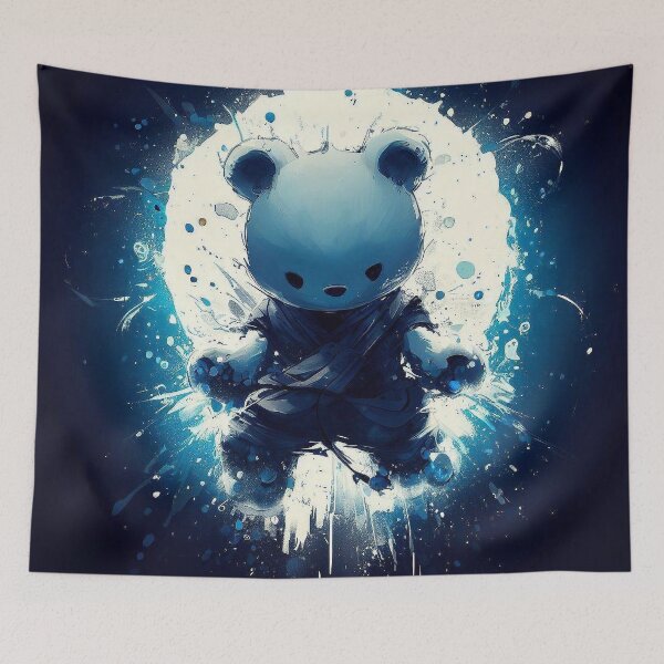 Item preview, Ninja bear blue inkblot splash designed and sold by TomFrontierArt.