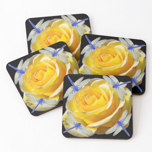 Item preview,  ROYAL BLUE DRAGONFLIES YELLOW GARDEN ROSE BLACK ART designed and sold by sharlesart.