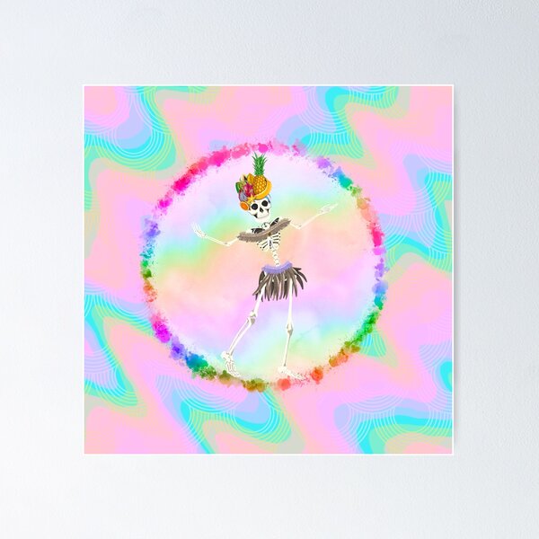 Item preview, Tropical fruit hat wearing dancing rainbow skeleton designed and sold by ExtraCaffeine.