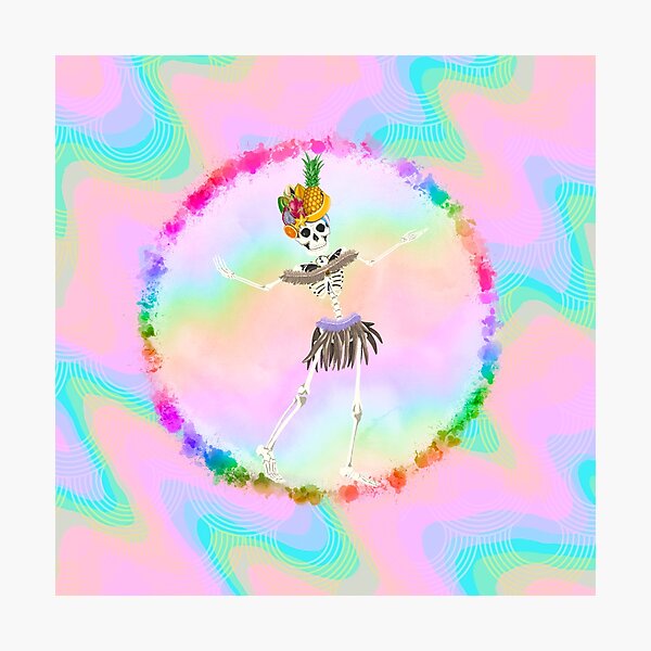 Item preview, Tropical fruit hat wearing dancing rainbow skeleton designed and sold by ExtraCaffeine.