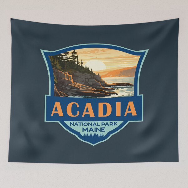 Item preview, Acadia National Park Illustration Travel Retro Badge designed and sold by KrisSidDesigns.
