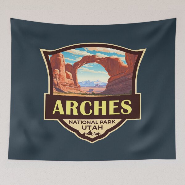 Item preview, Arches National Park Illustration Travel Retro Badge designed and sold by KrisSidDesigns.