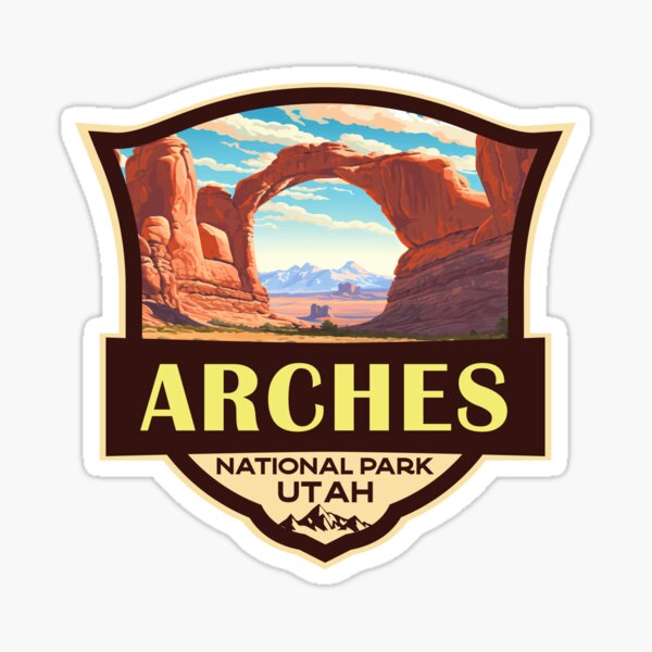 Item preview, Arches National Park Illustration Travel Retro Badge designed and sold by KrisSidDesigns.