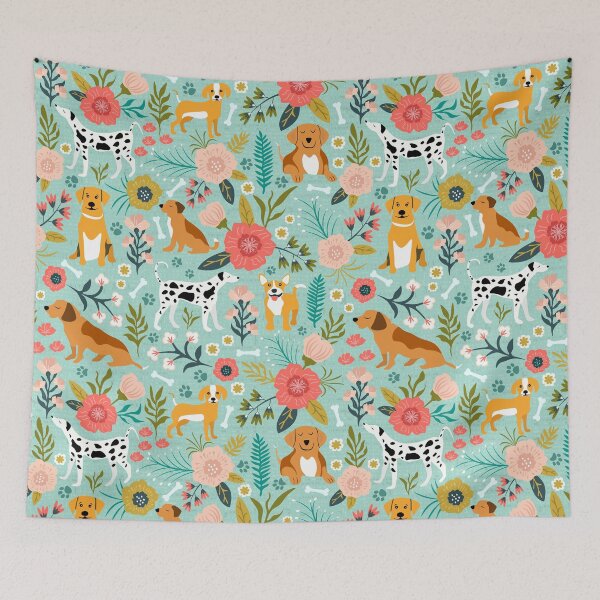 Item preview, Dogs and Floral, Flower Dog Pattern, Cute Dog Print designed and sold by prirajdesigns.
