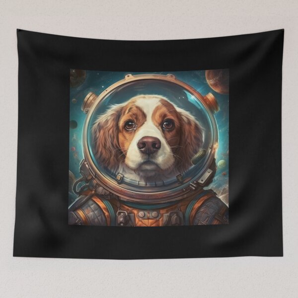 Item preview, "Space Paws: Realistic Portrait of a Doggie Astronaut in Orbit" designed and sold by Bee Happy Creative™.