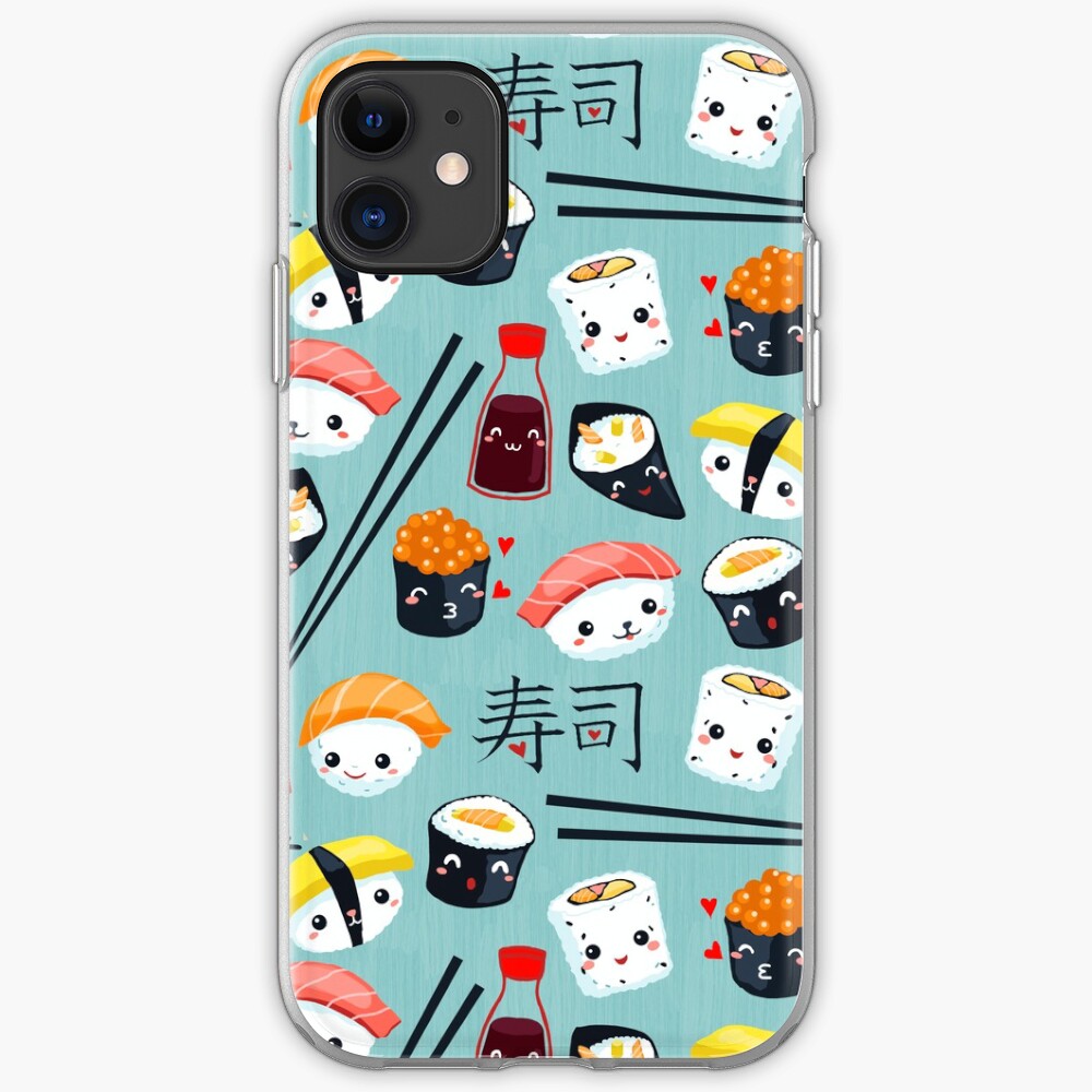 Kawaii sushi in blue iPhone Soft Case
