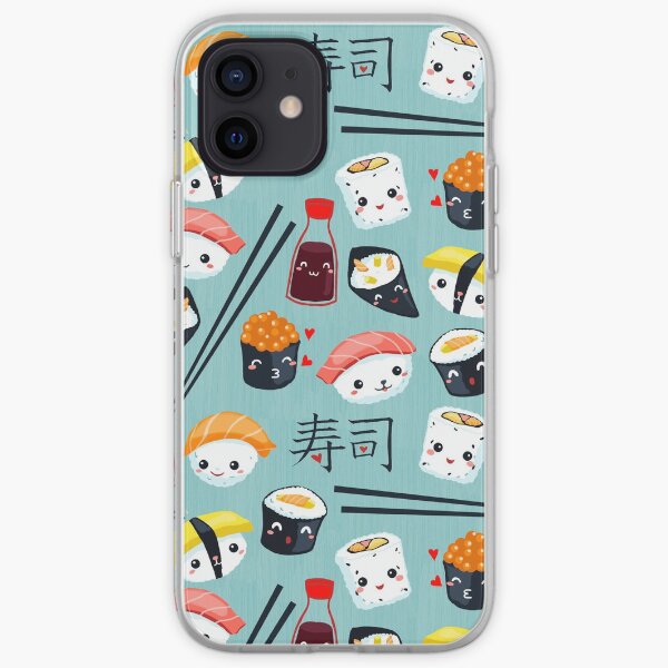 Kawaii sushi in blue iPhone Soft Case
