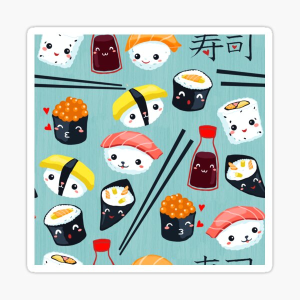 Kawaii sushi in blue Sticker