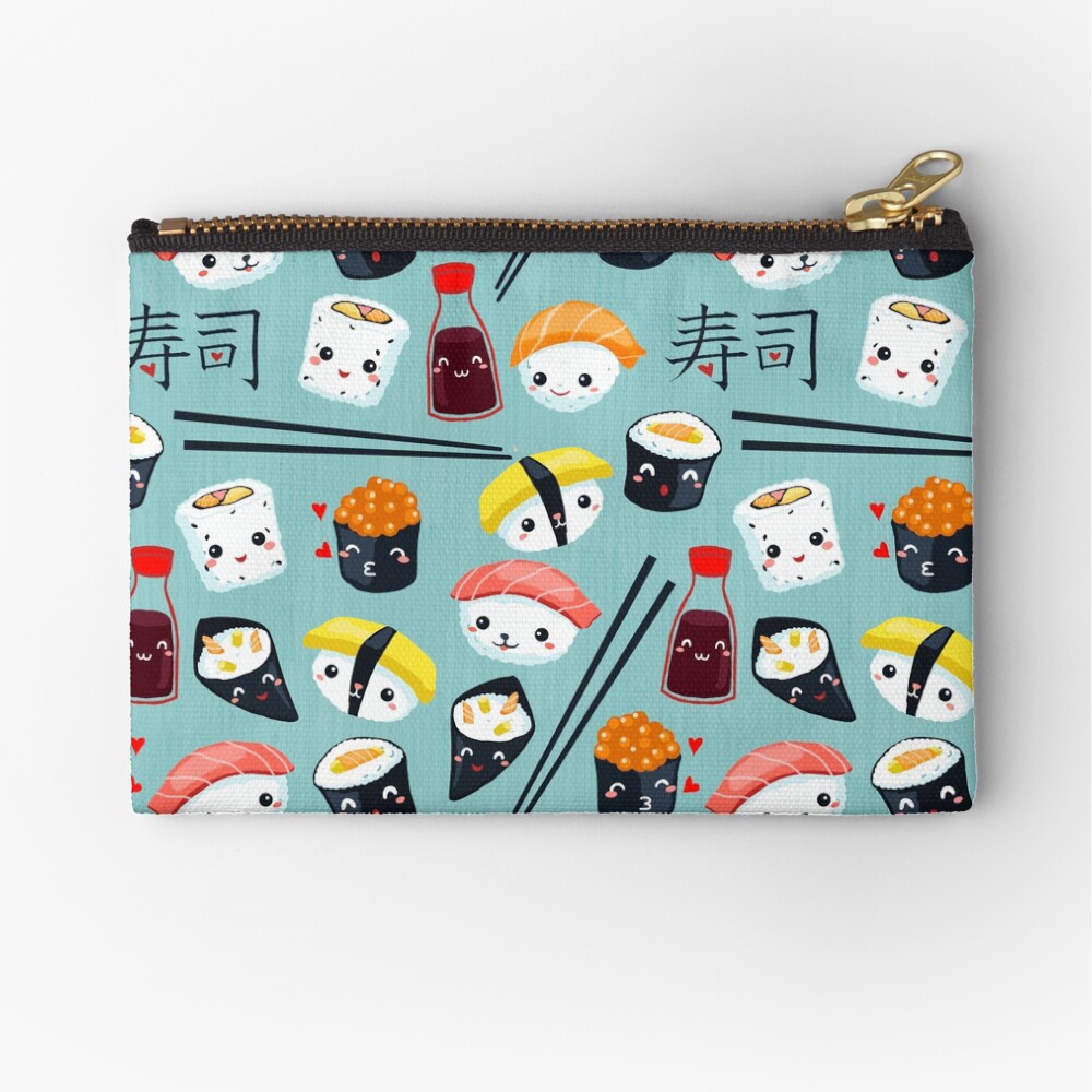 Kawaii sushi in blue Zipper Pouch