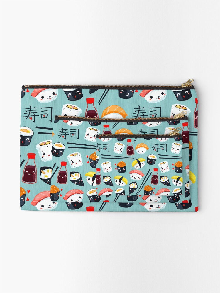 Alternate view of Kawaii sushi in blue Zipper Pouch