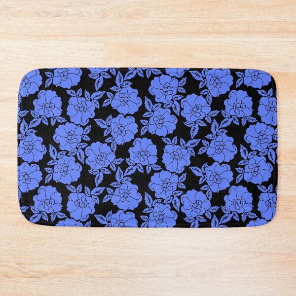 Item preview, Tossed Cut-out Rose Blue on Black Half-drop Repeat 5748 designed and sold by Art in My Loft.