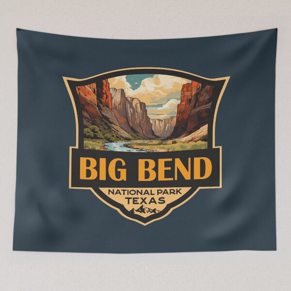 Item preview, Big Bend National Park Illustration Travel Retro Badge designed and sold by KrisSidDesigns.
