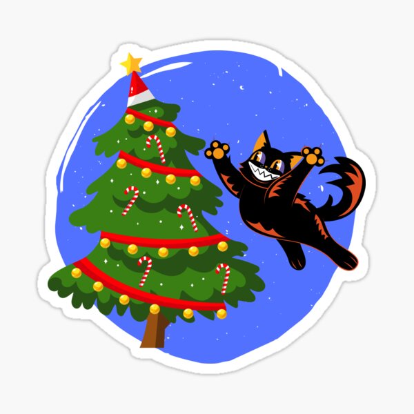 Cute Cat and Christmas Tree Sticker