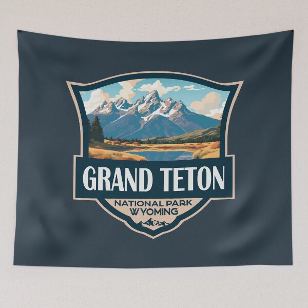 Item preview, Grand Teton National Park Illustration Travel Retro Badge designed and sold by KrisSidDesigns.