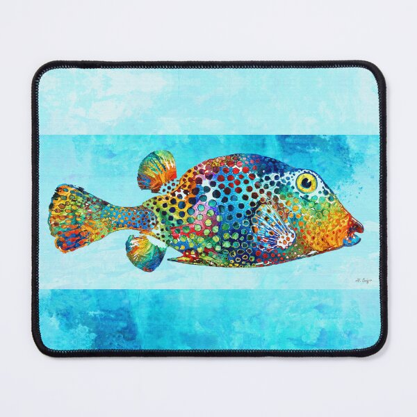Item preview, Colorful Tropical Puffer Fish Art on Beach Blue designed and sold by Sharon Cummings Art.